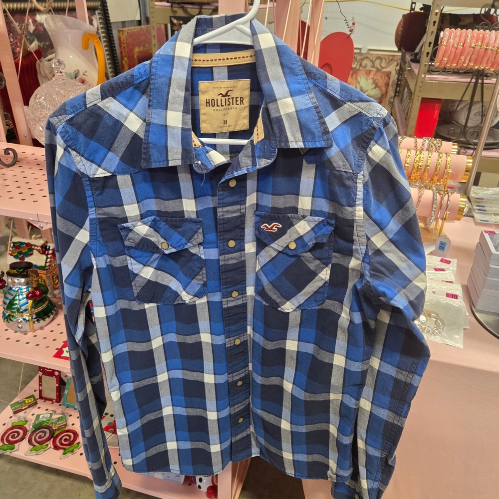Hollister California Plaid Button Down Long Sleeve Shirt Mens Size M